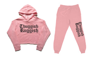 Thuggish Ruggish "Pink" Crop Top Sweat Suit